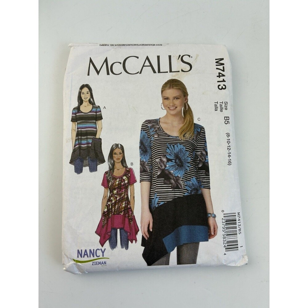 Tunic Top Scoop Neckline Asymmetrical Hem Uncut Pattern M7413 Size 8-16 Pullover